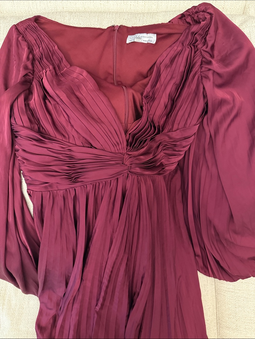 Mac Duggal Rich Plum Pleated Long Sleeve Midi Dress - Picture 8 of 11